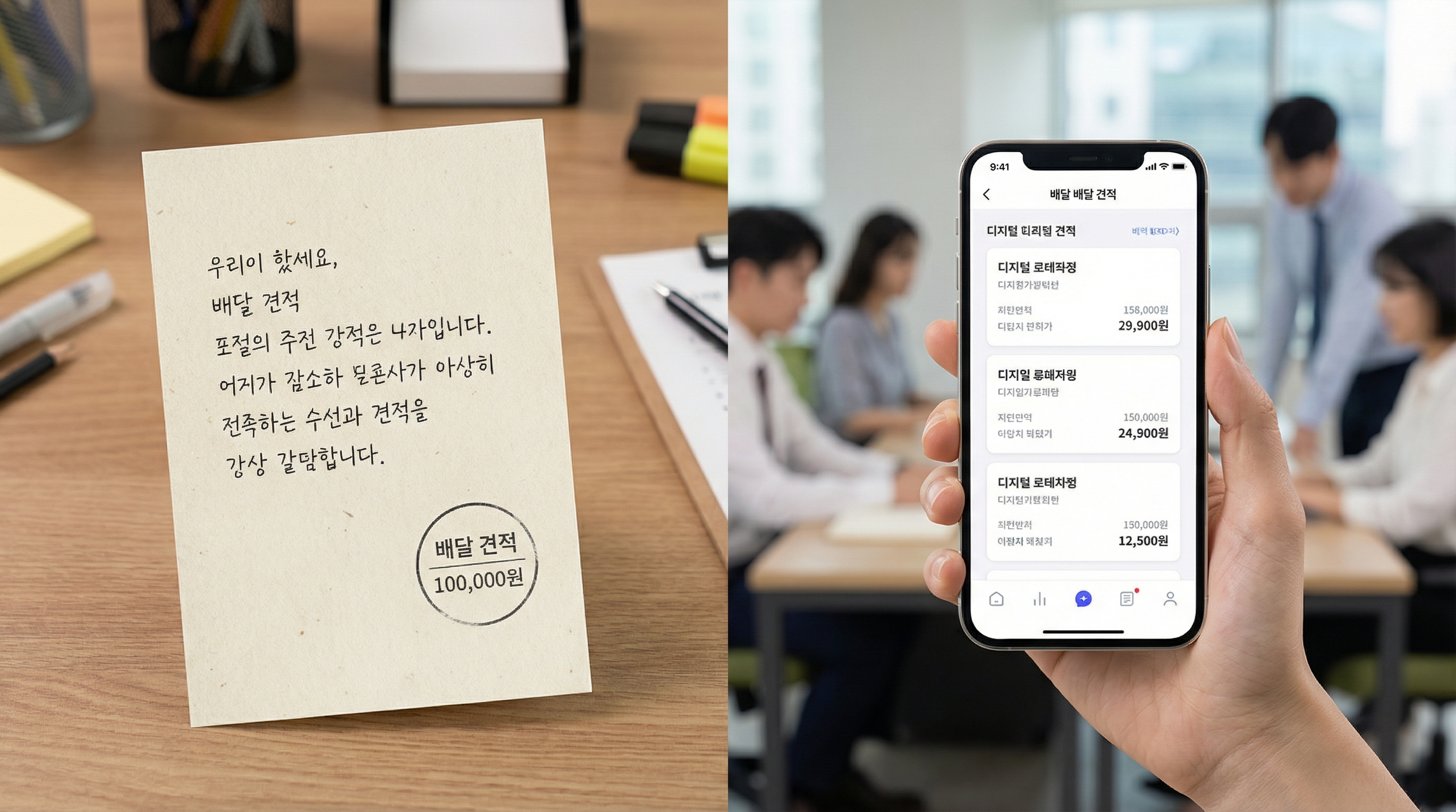 여러 퀵서비스 업체의 가격을 한눈에 비교하는 화면