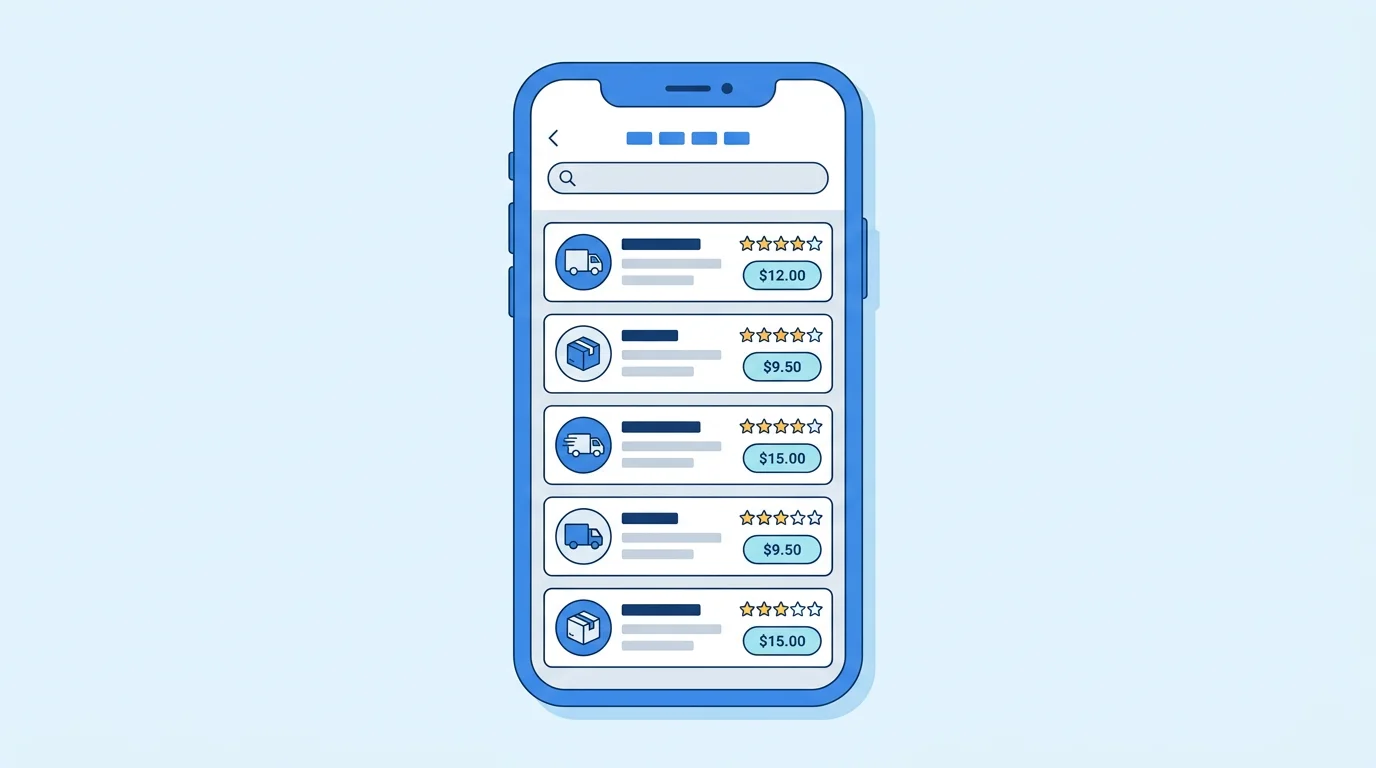 퀵서비스 처음 이용 시 스마트폰으로 업체를 검색하는 모습