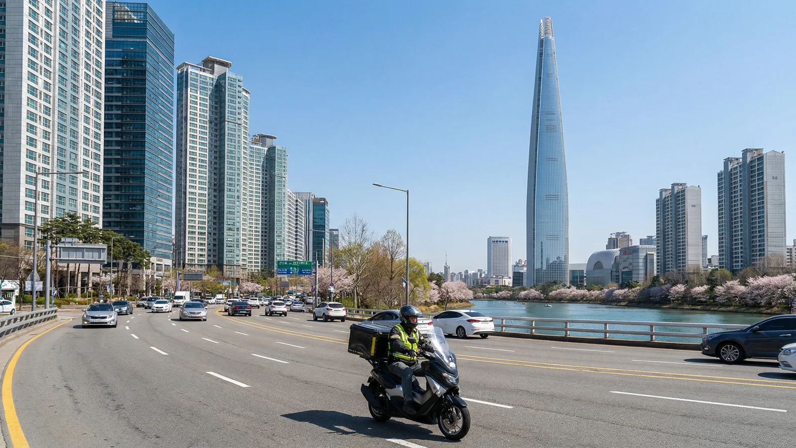 서울과 경기 접경 도심을 이동하는 차량 장면