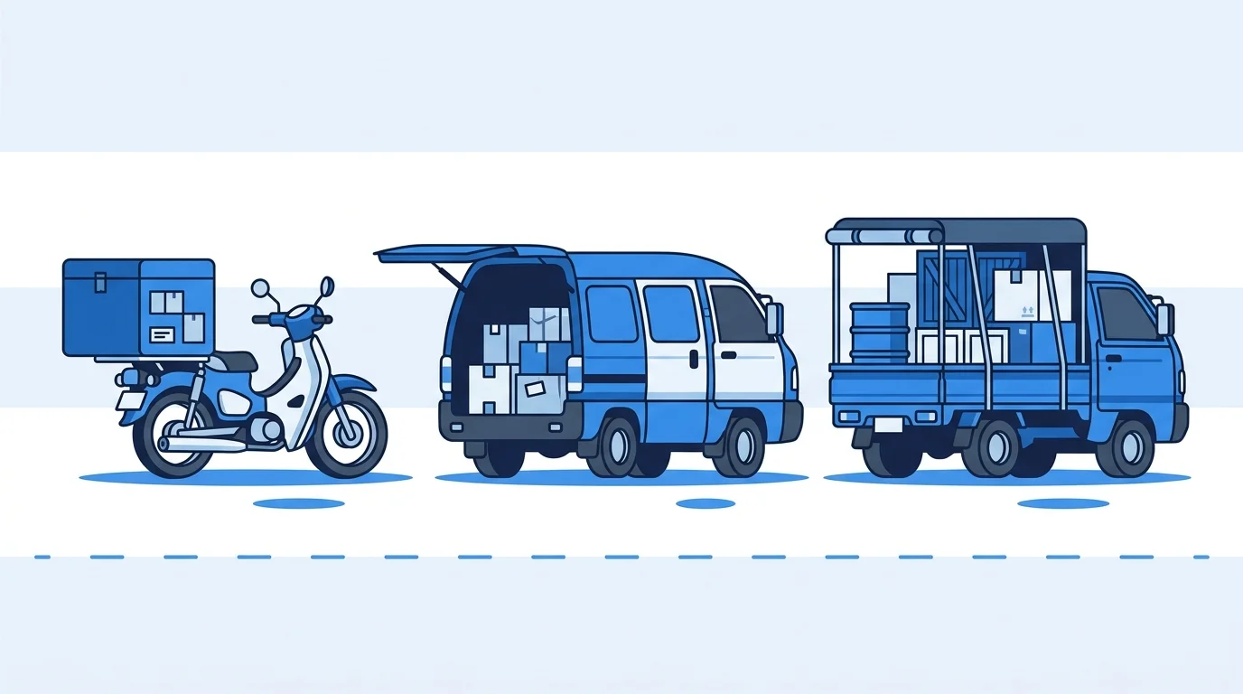 이사 퀵서비스 차량과 박스 상차 장면