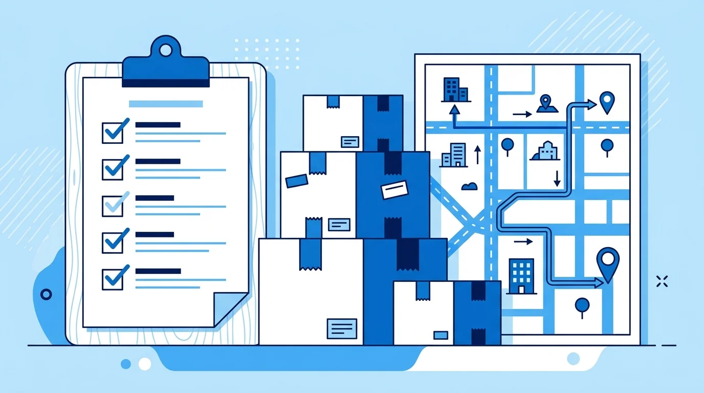 이사 퀵서비스 박스를 차량별로 분류하는 장면