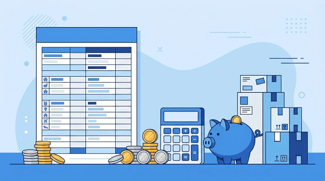 이사 퀵서비스 예산표와 체크리스트를 검토하는 장면