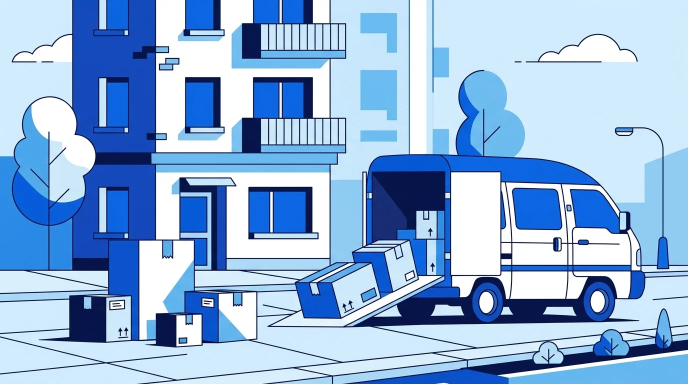 이사 퀵서비스 준비를 위해 박스를 정리하는 장면