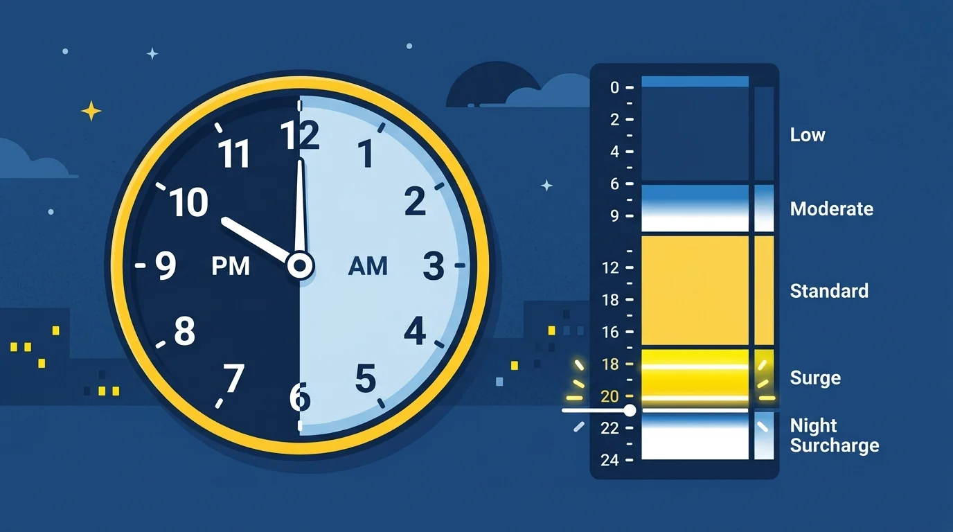 심야 배송 오토바이가 도심 야간 도로를 이동하는 모습